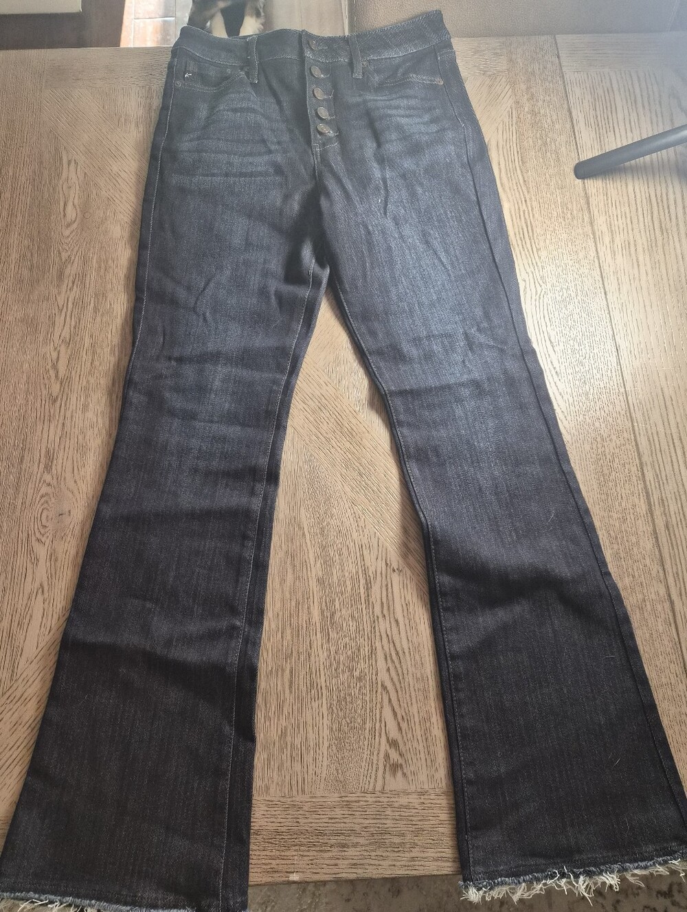 KanCan Dark Blue High-Rise Flare Jeans with Button-Fly